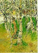 Carl Larsson ulf en naken pojke mellan bjorkstammar-ulf badar pa bullerholmen France oil painting artist